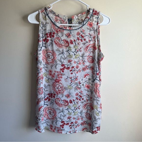LOFT Tops - Loft Gray Floral Tie Neck Sleeveless Blouse Tank Top